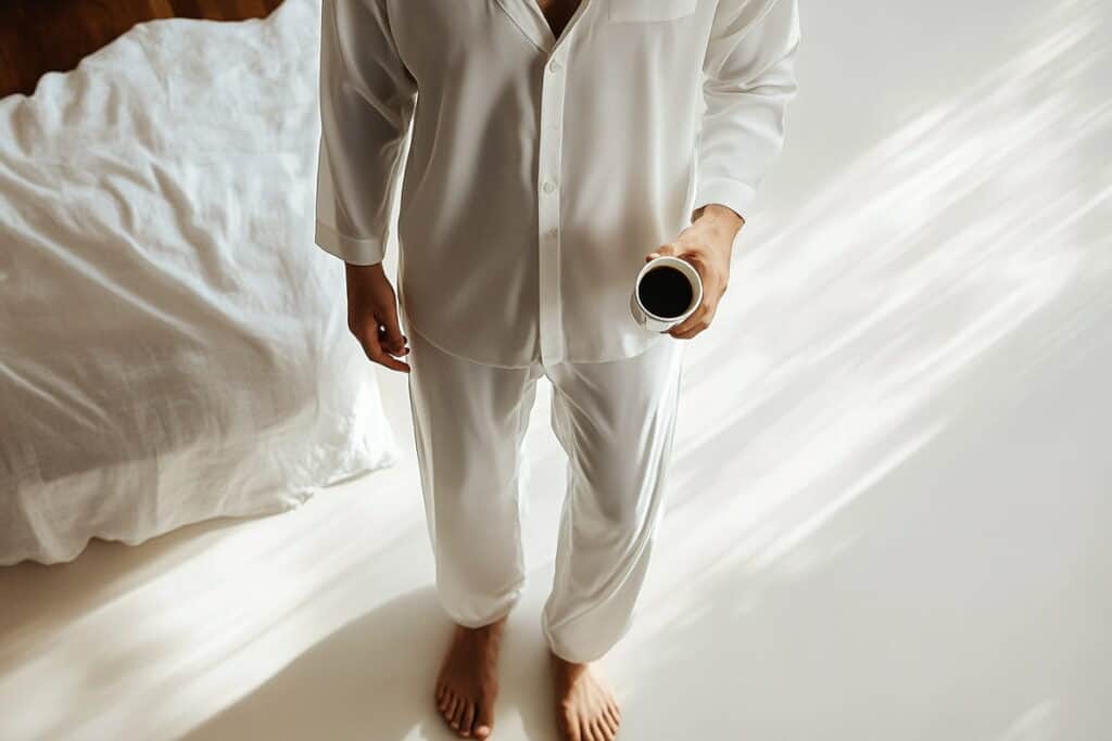 פיג'מה לגבר רכה ונעימה במיוחד בצבע לבן שמתאימה גם לחורף